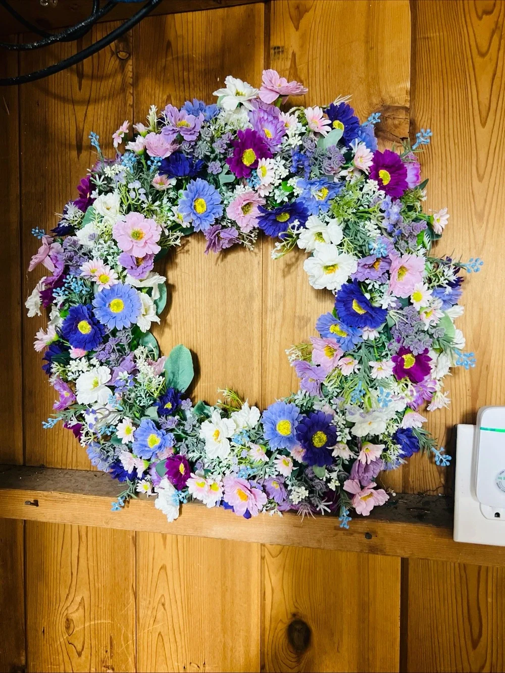 Hand Crafted Floral Wreath in Purple, Pink & White
